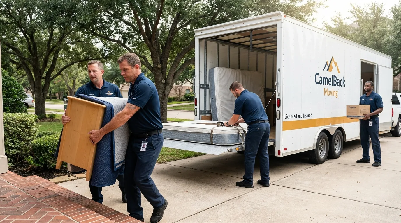 Crew loading residential truck for cross-state move from Spruce Pine, NC