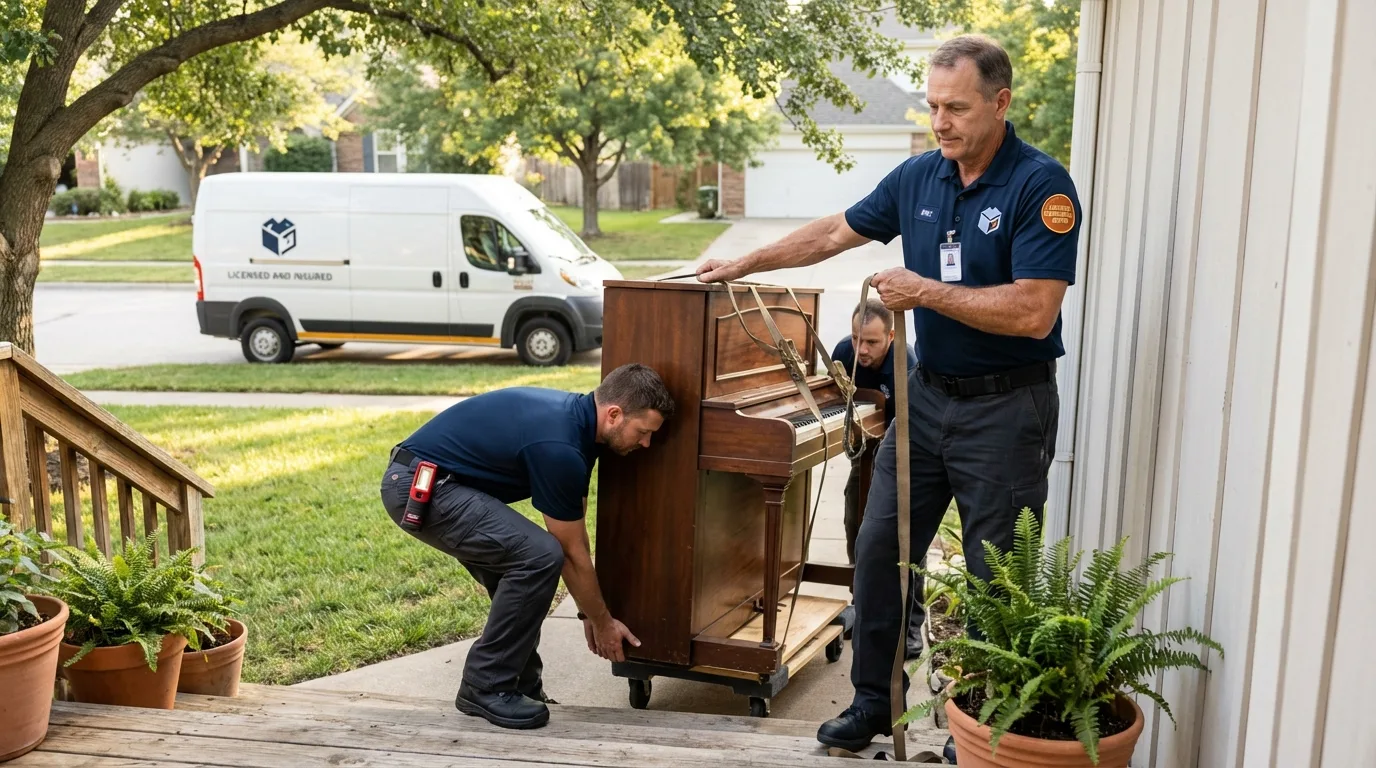 Licensed piano movers securing grand piano in Spruce Pine, NC