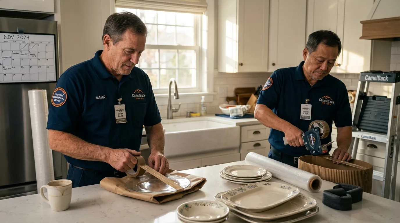 Professional crew packing kitchen dishware in Spruce Pine, NC